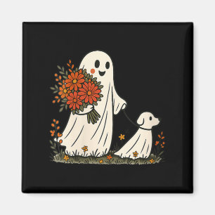 Aimant Femme fantôme promenant son chien Halloween drôle 