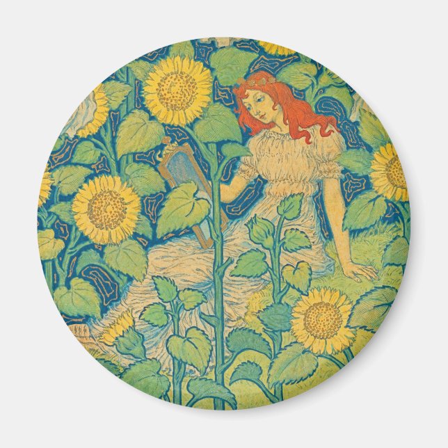 Aimant Femme-fille de fleurs dans le jardin de tournesol (Devant)