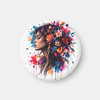 Aimant Femme florale aquarelle colorée artistique