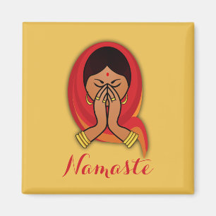 Aimant Femme hindoue avec tête en Namaste Salutation