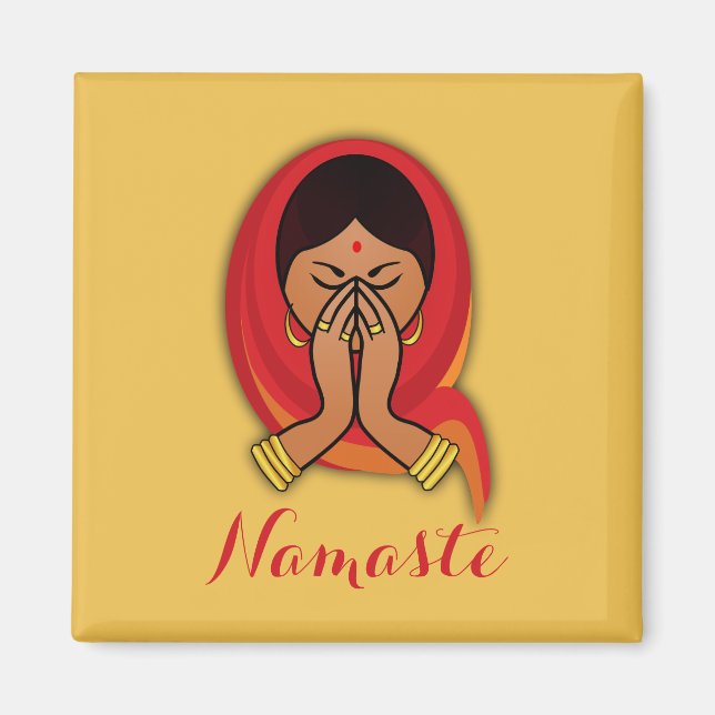 Aimant Femme hindoue avec tête en Namaste Salutation (Devant)