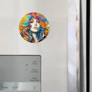 Aimant Femme Hippy Psychedelique des Années 60 et 70
