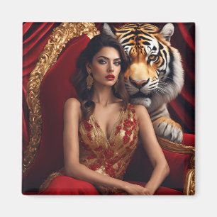 Aimant Femme majestueuse avec tigre Mur de force de lux