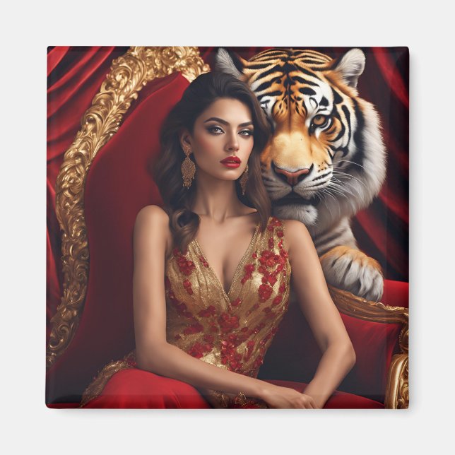 Aimant Femme majestueuse avec tigre | Mur de force de lux (Devant)