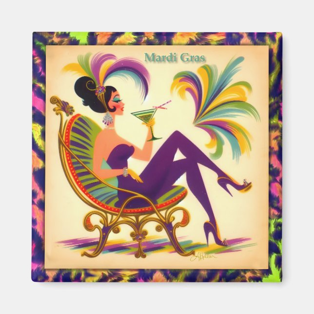 Aimant Femme Martini Mardi Gras Rétro Milieu de Siècle 60 (Devant)