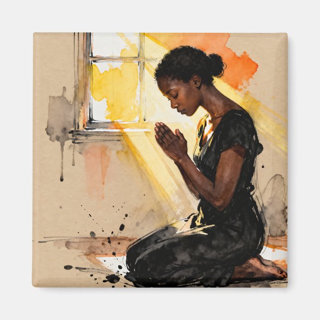 Aimant Femme noire priant | Art abstrait Impasto (Devant)