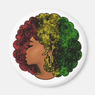Aimant Femme noire rasta afro rouge jaune vert