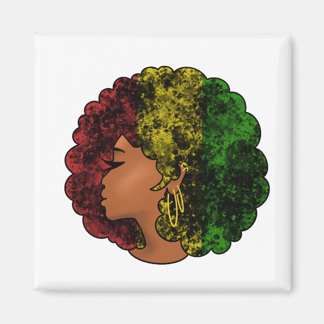 Aimant Femme noire rasta afro rouge jaune vert  (Devant)