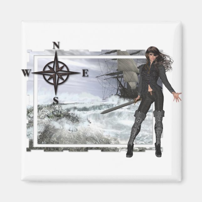 Aimant Femme pirate avec des plans d'eau rugueuse (Devant)