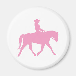 Aimant Femme qui monte son cheval (rose)