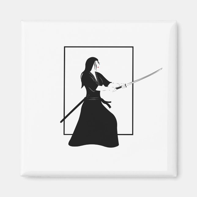 Aimant Femme Samurai guerrière avec épée (Devant)