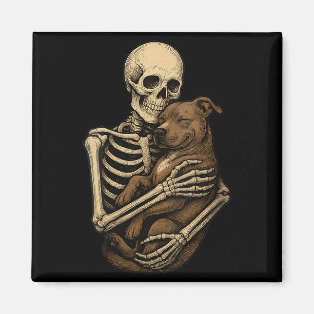 Aimant Femme Squelette Serrant un Pittie Chien Pit Bull D (Devant)