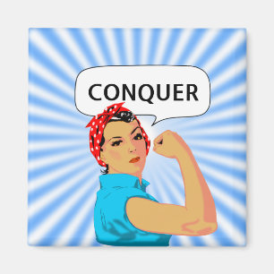 Aimant Femme Vintage élégante et texte de conquête modifi