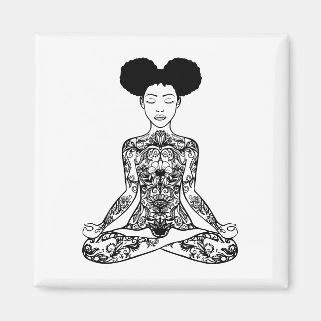 Aimant Femmes Afro Chignon Décoiffé Méditant Méditation Y (Devant)