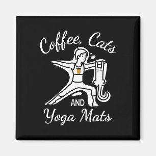 Aimant Femmes Café Chats Et Tapis De Yoga - Nom Drôle