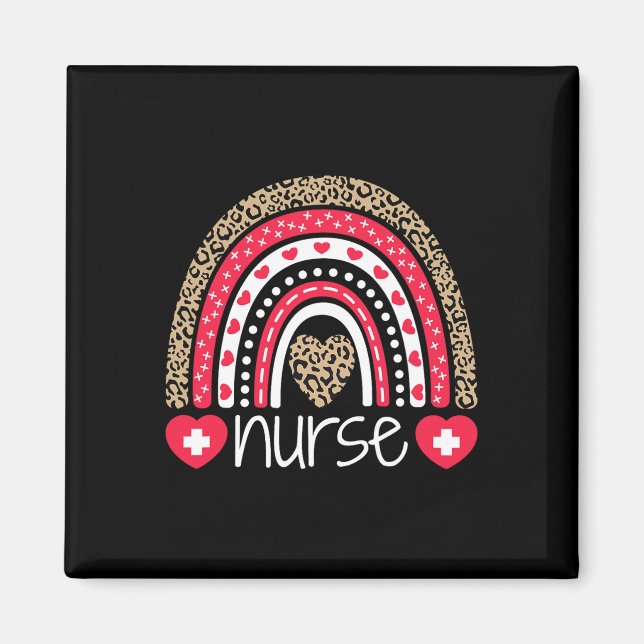 Aimant Femmes Infirmière Tee Nurse Week Rainbow Leopard S (Devant)