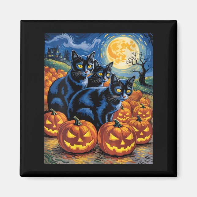 Aimant Femmes Van Gogh Style Chats Noirs Halloween Citrou (Devant)