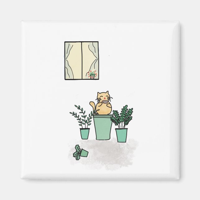 Aimant Fenêtre de café de chat Planchers Plante Vert (Devant)