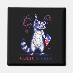 Aimant Feral &amp ; Free Funky Patriotic Racoon Feral Et
