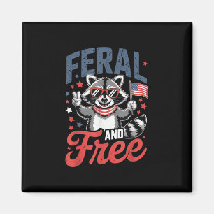Aimant Feral & ; Free Funky Patriotic Racoon Feral Et