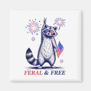Aimant Feral & ; Free Funky Patriotic Racoon Feral Et