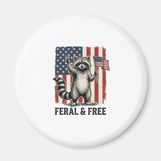 Aimant Feral and Free Patriotic Raccoon Vintage Shirt Des (Devant)