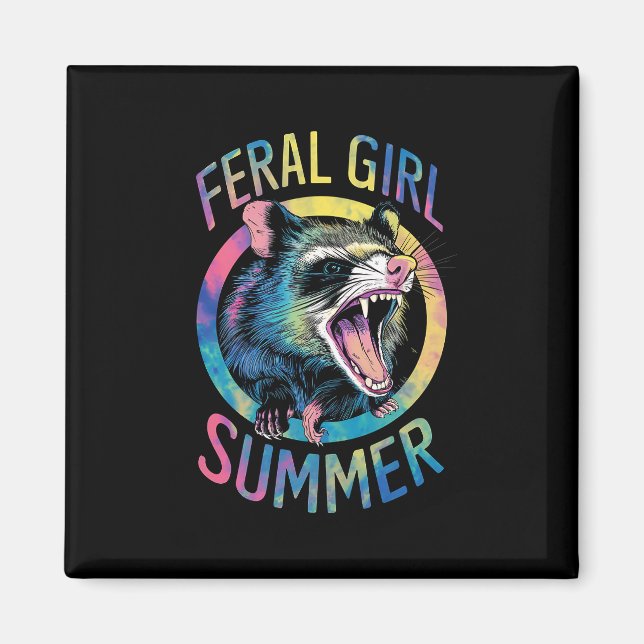 Aimant Feral Girl été Opossum Tie Dye Raccoon (Devant)