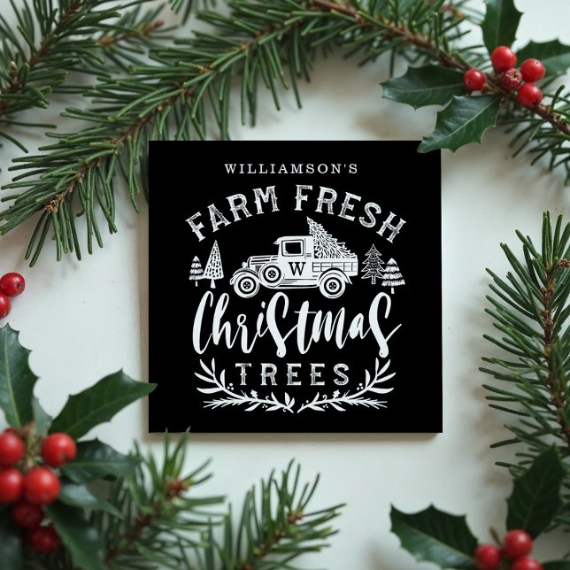 Aimant Ferme Vieux Camion Livraison de Noël Arbre Noir (Farm Fresh Old Truck Christmas Tree Delivery Black Magnet)