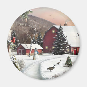 Aimant Ferme vintage d'hiver de Noël