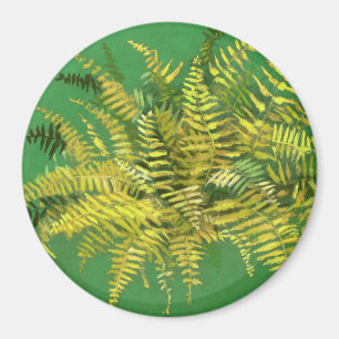 Aimant Ferne, frondes, fleuris, vert jaune doré vert