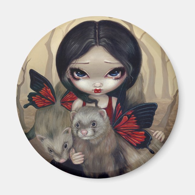 Aimant "Ferrets papillon rouge" (Devant)