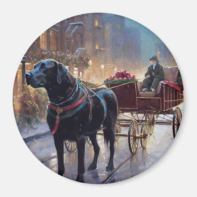 Aimant Festive de Noël au Labrador noir (Devant)