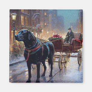Aimant Festive de Noël au Labrador noir