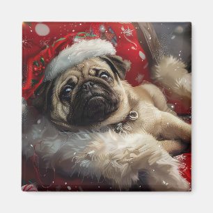 Aimant Festive de Noël de chien carlin