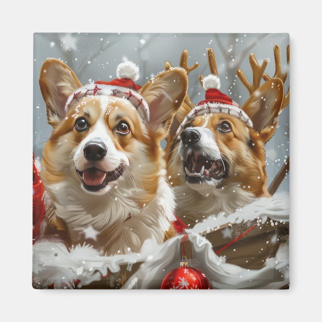 Aimant Festive de Noël de Chien de Corgi (Devant)