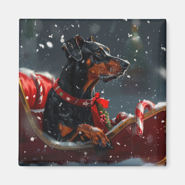 Aimant Festive de Noël de chien Doberman (Devant)