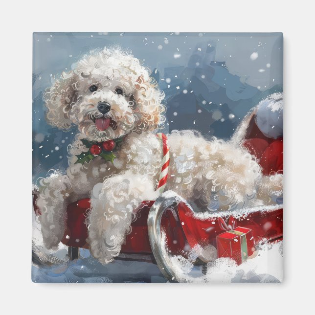 Aimant Festive de Noël du chien de caniche (Devant)