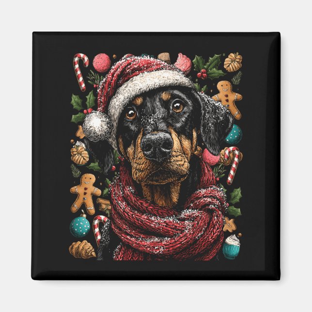 Aimant Festive Doberman With Santa Hat Snowy Winter Chris (Devant)