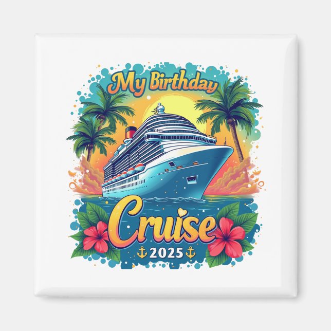 Aimant Festive My Birthday Cruise Ship Party 2025 (Devant)