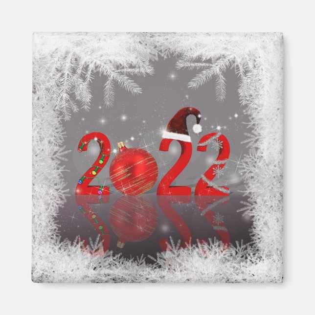 Aimant Festive Red Joyeux Noël Nouvel An 2022 (Devant)
