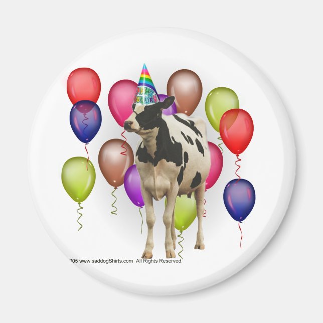 Aimant Fête à thème de la vache d'anniversaire (Devant)