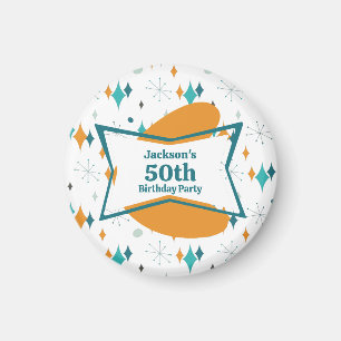 Aimant Fête d'anniversaire 50 ans Rétro Milieu du siècle