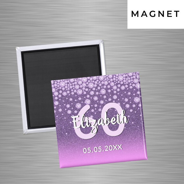 Aimant fête d'anniversaire 60 ans nom paillettes violet r (Créateur téléchargé)