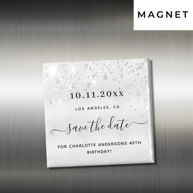 Aimant Fête d'anniversaire argent parties scintillant mét (Créateur téléchargé)