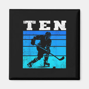 Aimant Fête d'anniversaire de 10 ans garçons hockey sur g