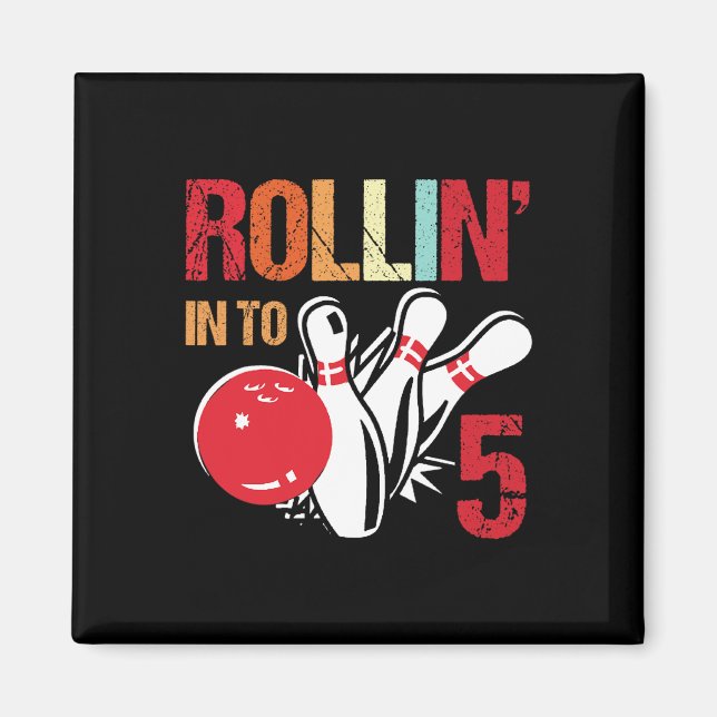 Aimant Fête d'anniversaire de bowling Rouler dans 5 5ème  (Devant)