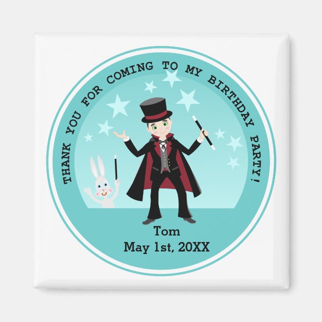 Aimant Fête d'anniversaire pour enfant magicien (Devant)