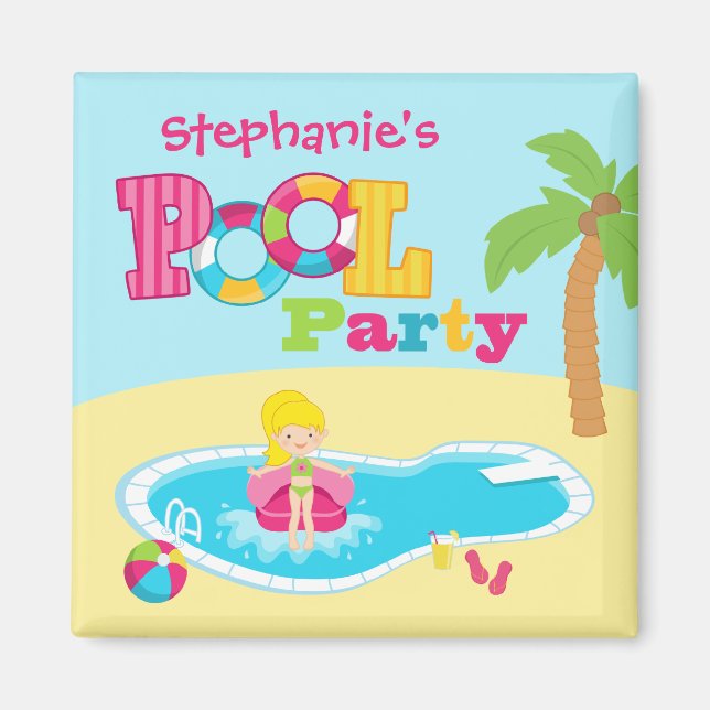 Aimant Fête d'anniversaire pour filles de piscine personn (Devant)