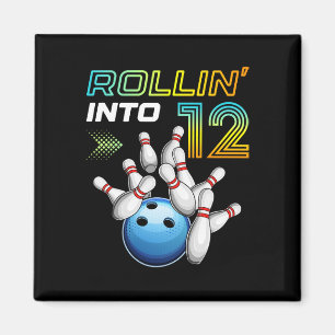 Aimant Fête d'anniversaire rétro de bowling en roulant da