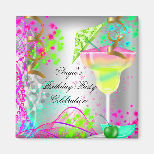 Aimant Fête d'anniversaire rose d'été Cocktail Coloré